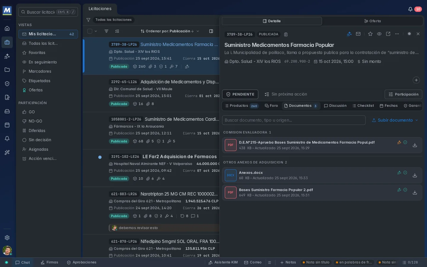 Documentos de 3789-38-LP26 en su ficha, con las bases y sus anexos.