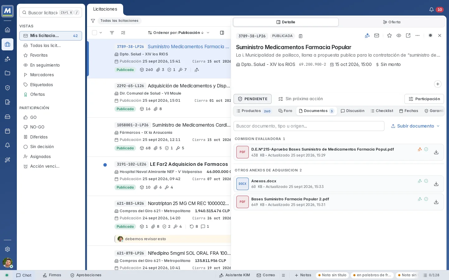 Documentos de 3789-38-LP26 en su ficha, con las bases y sus anexos.