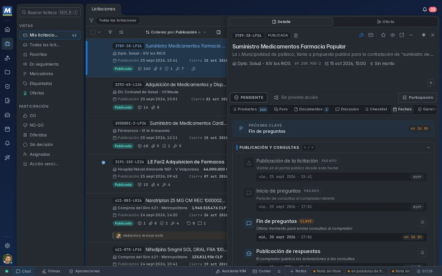 Fechas de 3789-38-LP26, con la próxima etapa destacada.